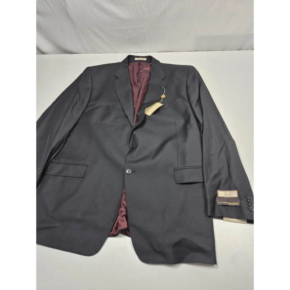 Peerless Couture International Suit Mens 52 Long Black Wool 2 Piece 48W VBC NWT